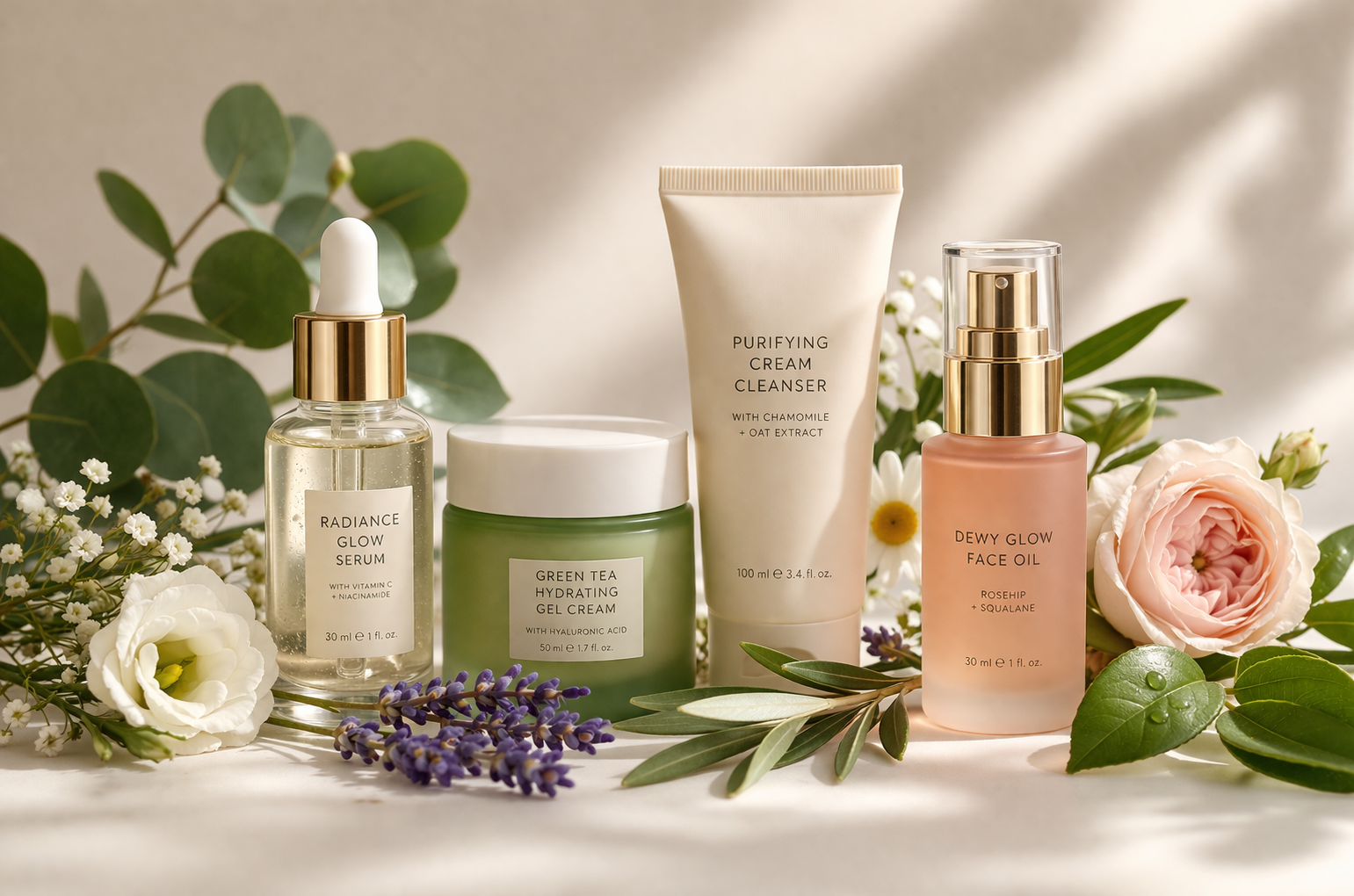 Luxury beauty products arranged for retail